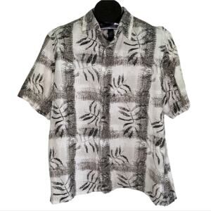 AXCESS Gray Tropical Hawaiian Caribbean Button Up Short Sleeve Linen Shirt XL